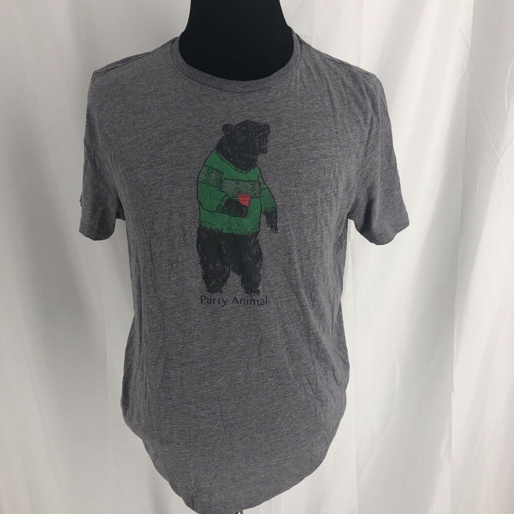 OLD NAVY Gray Heather Short Sleeve Graphic PARTY ANIMAL Crew Neck Tee Shirt Sz L